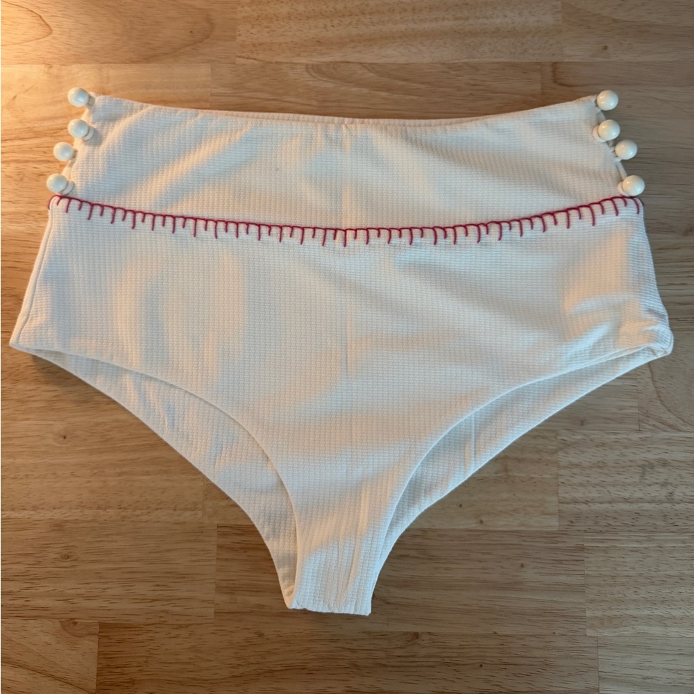 MARYSIA High-Waisted White Bikini Bottoms accent trim